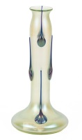 John Loetz Witwe Pale Green Frosted Iridescent Glass Vase with Six Trailing Lily Pads ca 1901