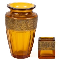 Two (2) Outstanding Antique Moser Bohemian Amber Glass Vase &acirc;&euro;&ldquo; Gilded Classical Friezes