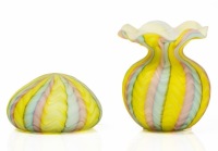 Murano Mother of Pearl Rainbow Satin Glass Vase and Paperweight