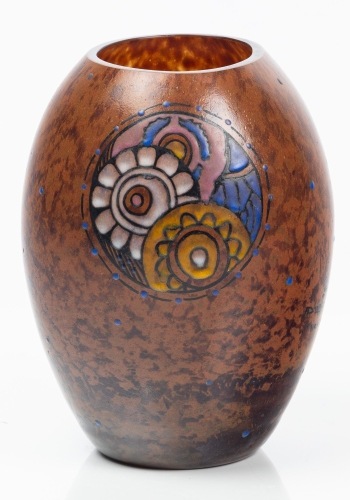 Andr&Atilde;&copy; Delatte (A Delatte) French Art Deco Vase in Ochre Glass Paste and Enamel373587
