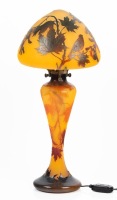 La Roch&Atilde;&uml;re Art Nouveau Cameo Glass Lamp in Fall Colors of Maple Leaves, Seed Pods and Two Song Birds. Beautiful.
