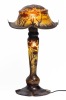Daum Nancy Blown and Acid Etched Glass Table Lamp Boasting Remarkable Scenic Artistry and Pagoda Shaped Shade