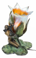 Gustav Gurschner, Austrian Sculptor, Magnificent Water Lily & Nymph Night Light, Signed