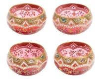 Moser (Bohemia) Cranberry Glass Open Salt Cellars with Spectacular Enamel Work