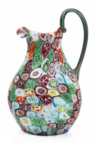 Spectacular Antique Millifiori Murano Glass Pitcher Very Likely by Fratelli Tosa ca. 1920