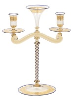 Beautiful Antique Murano Glass Candelabra with Stunning Details in the Gilt Enameling and the Swirl of Blue Glass a High