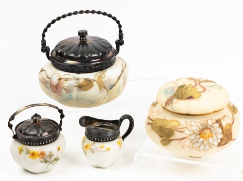 Smith Brothers of the Mount Washington Glass Company, Late 19th Century
Four Pieces, Creamer and Sugar, Vanity Jar and