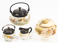 Smith Brothers of the Mount Washington Glass Company, Late 19th Century
Four Pieces, Creamer and Sugar, Vanity Jar and