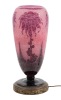 La Verre Francais Art Deco Console Lamp in Stunning Rose and Burgundy Cameo Glass, Signed.