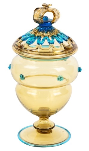 Antique Venetian Style Lidded Urn/Bowl Noted as Made by Steuben Glass