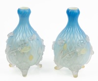 Antique Pair of Victorian Style, Blue Diamond Quilted Pattern and Applied Frosted Glass Foliate Designs