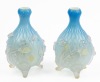 Antique Pair of Victorian Style, Blue Diamond Quilted Pattern and Applied Frosted Glass Foliate Designs