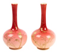 Outstanding Pair of 19th Century Peachblow Glass Vases with Gilt Gold Enameling