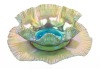 L. C. Tiffany Favrile Ruffled Bowl and Underplate in Iridescent Blue and Magenta