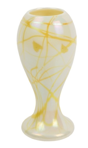 Steuben Early 29th Century Art Glass: Aurene Gold Iridescent Jardinierre, White Calcite Vase, Verre de Soie Bowl and Jad