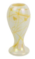 Steuben Early 29th Century Art Glass: Aurene Gold Iridescent Jardinierre, White Calcite Vase, Verre de Soie Bowl and Jad