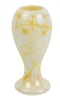 Steuben Early 29th Century Art Glass: Aurene Gold Iridescent Jardinierre, White Calcite Vase, Verre de Soie Bowl and Jad