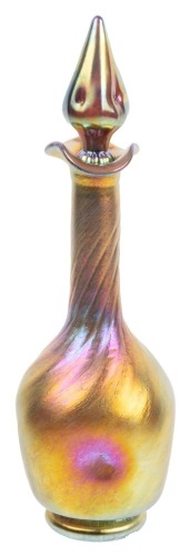 Steuben Gold "Aurene" Iridescent Bottle with Stopper.