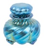 Steuben Glass, "Aurene" Cosmetic Jar, Stunning Blue Iridescence which Elevated Steuben to Being a Premier American Glass