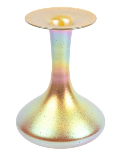 Steuben "Aurene" Gold, Red, Green and Blue Iridescent Flat-Bottomed Vase