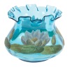 Coraline Bowl with Fluted Top in Blue Glass with Water Lily Designs Ca. 1890