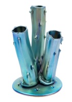 Steuben "Aurene" Three Prong Stump Vase in Iridescent Blue and Green.