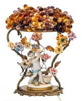 Capodimonte Porcelain Lamp with Scores of Glass Grapes Forming a Dazzling Pergola
