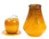 Steuben Glass and Monart Glass: Similar Blown Glass, the Marmalade Jar is by Steuben, the Tapered Vase is by Monart, Sco