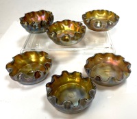 Tiffany Studios ca. 1910: Six (6) Tiffany Favrile Open Salt Cellars In Gold and Blue Iridescence