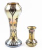 Johann Loetz Witwe: Fine Silver Overlay Over Two Iridescent Gold Vases, Bohemian Glassworks Company, Loetz.