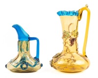 Harrach Bohemian Glass: Two Very Festive Pitchers in Amber Glass and Heavily Decorated, Victorian Era