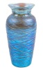 Steuben Blue "Aurene" Glass Vase with Hints of Gold Iridescence and Surrounded by Applied Gold Threading