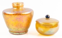 Loetz, Art Nouveau Iridescent Gold Glass, Two Examples: a Squat Vase and a Lidded Bowl