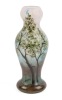 Le Gras Hand Painted Scenic Vase, Very Well Done Over Pink and Blue Splattered Glass