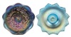Loetz, Two Blue Iridescent Shallow Bowls with One Dish Also having Oil Spot Glass on the Verso