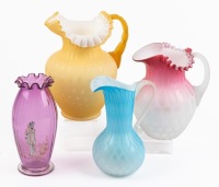 Four Festive and Colorful Examples of Victorian Glass Including Thomas Webb, Stevens & Williams, Rossler and Fenton