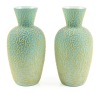 Mt. Washington Pair of Seafoam Green Uranium Glass Vases Spectacularly Decorated with Coralene Glass Beads.