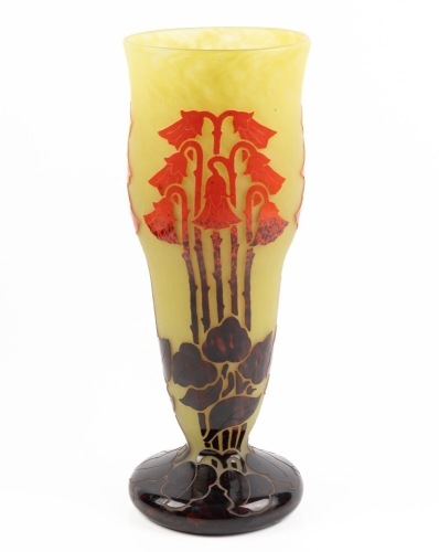 Degu&Atilde;&copy; Art Deco Cameo Glass Lobby Vase, Exceptional 16" Tall Vase