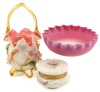 Three Victorian Glass Pieces, Last Quarter of 19th Century. New England Peach Blow, English Peach Blow and Wave Crest Li