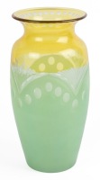 Steuben Glass: Steuben and T.G. Hawks & Co., Rare Vase in Amber Glass and Light Green Enamel