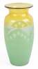 Steuben Glass: Steuben and T.G. Hawks & Co., Rare Vase in Amber Glass and Light Green Enamel