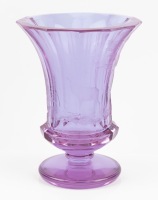 Moser Heavy, Amethyst Color, Cut Lead Crystal Vase with Etched Stag in the Forest
