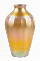 Monumental Tiffany Favrile Iridescent Gold Lobby Vase with Original Paper Tag Affixed to Underside of Vase 16" Tall