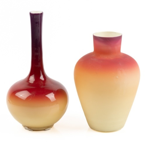 Hobbs Brockunier Wheeling Peachblow Vases, Late 1800s, American, Wheeling, West Virginia