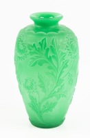 Steuben Antique Jade Glass with Acid Etched (Cut Back) Chrysanthemum Foliage and Blossoms
