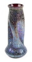 Kralik/Loetz Iridescent "Lava Glass" Crackle Vase with Deep Ruby Red Glass Interior