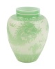 Steuben Jade Green Acid Cut Back of Dragon Over Opaline Glass . A Very Popular Vase from Steuben ca. 1920