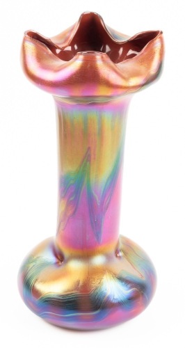 Joseph Rindskopf (Bruder Rindslopf Glass) Complex Pulled Feather Glass in Orange, Red, Gold, Blue and Purple with an Inv