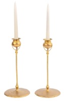 Tiffany Studios Pair of Matching Cauldron Styled Bronze Candlesticks