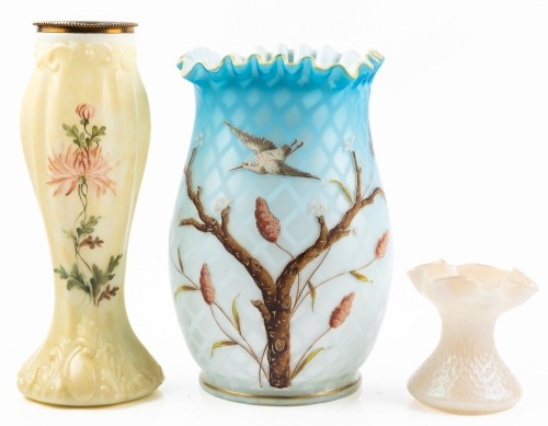 Handel Opalescent Moulded Yellow Glass and Two Mt. Washington Glass Pieces, Late 1800s Early 1900